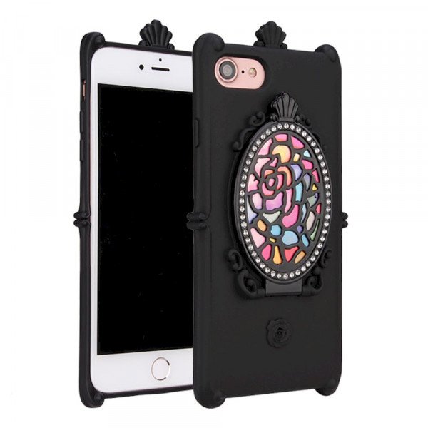 Wholesale iPhone 7 Rose Diamond Mirror Case (Black)